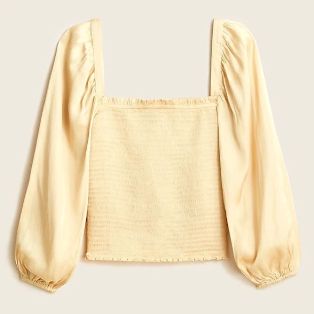 Squareneck smocked featherweight satin top
